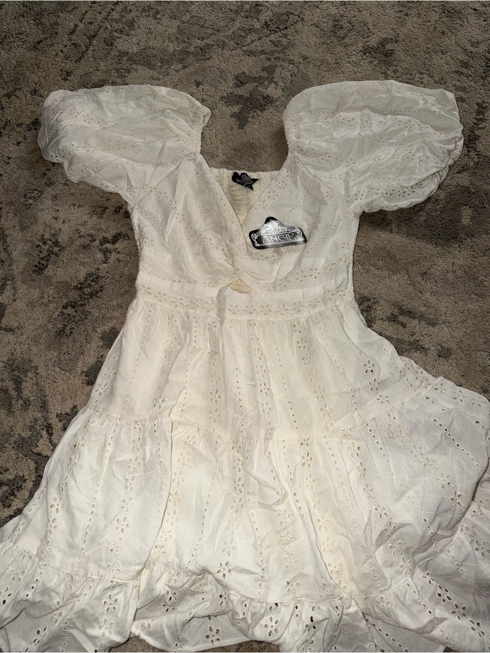 Angie Cream Eyelet Puff Sleeve Mini Dress
